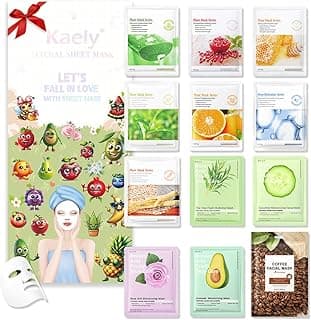 Kaely 12 Pack Kids Facial Face Masks Skincare Kit Gift for Women Teens Girls, Kids Sheet Face Masks Spa Facemask Party Favors Supplies for Teen Girls, Mascarilla facial Cuidado de la piel, set01 image
