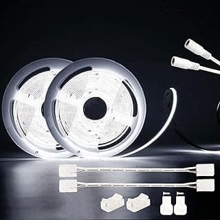 PAUTIX COB LED Strip Lights 48ft/15m Super Bright,504 LEDs/m Daylight White 6000K CRI90+ Flexible LED Tape 24V for Cabinet Home DIY Lighting Projects with 2pcs COB Connector(Power Supply Not Included) image