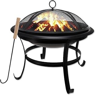 Gas One 22 in Outdoor– Wood Burning Fire Pit with Mesh Lid and Fire Picker – Durable Alloy Steel Fire Pits for Outside – Small Fire Pit for Backyard, Porch, Deck, Camping, BBQ image
