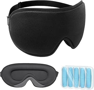 LYSIAN Sleep Eye Mask Men Women-3D Concave Comfortable Cooling Mask Blindfold for Adult Night Sleep Eyes Cover with Foam Ear Plugs for Sleeping, Yoga, Nap, Travel, Black image