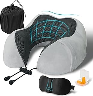 Travel Pillow, Memory Foam Neck Pillow for Traveling, U Shape Neck Pillow Airplane Portable Flight Pillow Travel Kit with 3D Contoured Eye Masks and Earplugs for Plane Train Car Home Office - Grey image