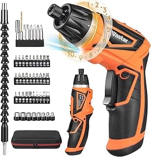 Vastar 7.2V Cordless Screwdriver, Electric Power Screwdriver Set With Rechargeable Battery & Pivoting Handle, 320RPM/10+1 Torque Small Automatic Screw driver Kit with 47Pcs Bits/LED Front Light image