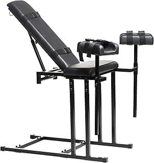 MASTER SERIES Adjustable Bondage Chair Sex Bench with Restraint Easy-Snap Straps. BDSM Bench Kit for Men, Women and Adult Couples. Comfortable Thick Padding, Holds Up to 440 lbs (199 kg), Black image