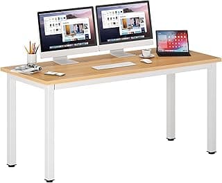 DlandHome 63 inches X-Large Computer Desk, Composite Wood Board, Decent and Steady Home Office Desk/Workstation/Table, BS1-160TW Teak and White Legs, 1 Pack image