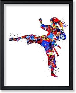Poster Master Sports Poster - Martial Arts Print - Karate Kick Art - Taekwondo Art - Karate Art - Fitness Art - Silhouette Art - Watercolor Art - Abstract Art - Gym Decor - 18x24 UNFRAMED Wall Art image
