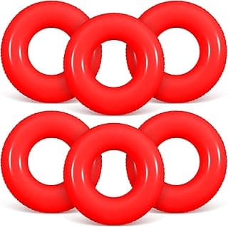 6 Pcs Inflatable Pool Floats 24 Inches Swim Tube Bulk Swimming Ring Pool Floaties for Beach Party Decorations Women and Men River Lake Summer Vacation Holiday (Red)