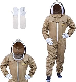 Bee Suit with Fencing Veil One Pair Gloves Polycotton Sting Proof Beekeeping Suit for Beekeeper (Khaki, XX-Large) image