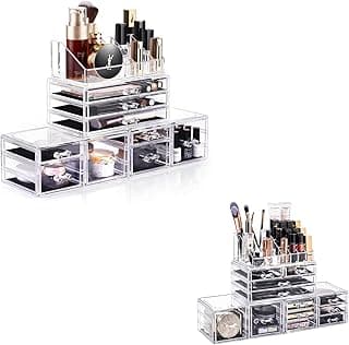 Makeup Organizer 4 Pieces Acrylic Makeup Storage Box with 9 Drawers, Makeup Organizer 4 Pieces Acrylic Stackable Cosmetic Display Cases with 12 Drawers image