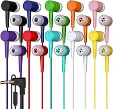 500 Pack Multi Color Kid's Wired Microphone Earbud Headphones, Individually Bagged, Disposable Earbuds with Mic Ideal for Students in Classroom Libraries Schools, Bulk Wholesale image