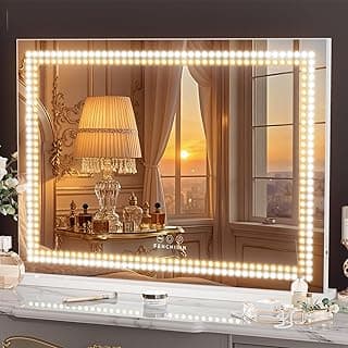 FENCHILIN Vanity Mirror with Lights 32"x 23" Makeup Mirror Lighted LED Makeup Vanity Mirror 3 Dimmable Modes Smart Touch Control Hollywood Mirror with Lights 10X Magnification White