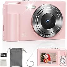 Digital Camera, FHD 1080P Kids Digital Point and Shoot Camera with 16X Digital Zoom, Anti-Shake, Flash, 32GB Card, Portable Compact Travel Camera for Boys, Girls (Pink) image