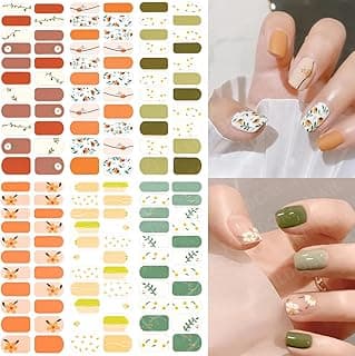 Nail Stickers 6 Sheets x 22 Pieces Full Wraps Nail Polish Strips, Self-Adhesive Gel Nail Art Decals for Women Girls image