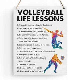 Volleyball Life Lessons Wood Sign Inspirational Volleyball Wall Decor Art, Motivational Volleyball Quotes Wall Art Decor Signs for Home Office Bedroom Decoration, Senior Team Gifts, 8x10 Inches image