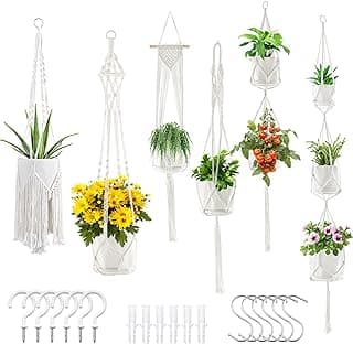 Macrame Plant Hangers, 6Pack Hanging Planters for Indoor Plants w/ 6 Set Hangers Kit Handmade Macromay Plant Hangers Indoor Flower Pots Holder Stand for Boho Home Décor image