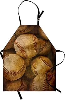 Lunarable Vintage Apron, Vintage Baseball Background American Sports Theme Nostalgic Leather Retro Balls Art, Unisex Kitchen Bib with Adjustable Neck for Cooking Gardening, Adult Size, Brown image