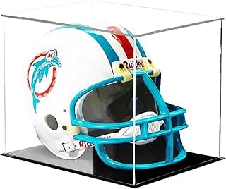 Football Helmet Display Case - Clear Acrylic Display Case, Full-Size Helmet Clear Display Box, Football Display Case w/Black Acrylic Base & Gold Risers image
