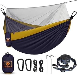 Camping Hammock with Net,Travel Portable Lightweight Hammocks with Tree Straps and Solid D-Shape Carabiners,Parachute Nylon Hammock for Outsides Backpacking Beach Backyard Patio Hiking image