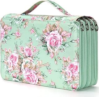 Vomgomfom Colored Pencil Case - 200 Slots Pencil Holder with Zipper Closure Twill Fabric Large Capacity Pencil Case for Watercolor Pens or Markers, Pencil Case Organizer for Artist (Green Rose)