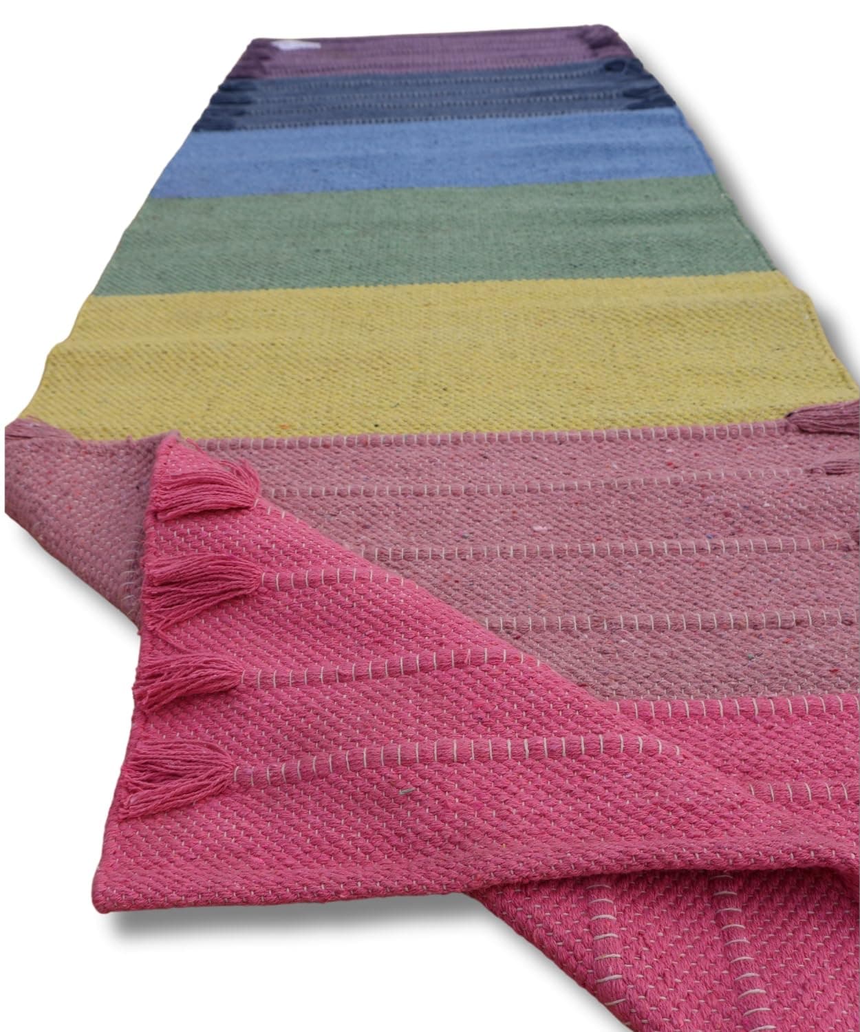 Jaipur Art & Rugs Cotton Yoga Rug - Eco-Friendly Hand-Woven Thick Mat (24”x72”x5mm) for Everyday Fitness at Home - Comfortable & Extra-Long