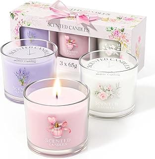 Scented Candles, Scented Candle Gift Set for Stress Relief, 3 Votive Candles for Women and Men, Birthday Candle Gifts for Women, Christmas Candles for Women (Pink + Purple + White, 7 oz) image