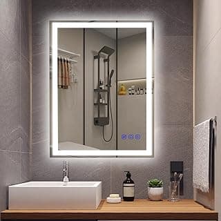 Led Mirror Bathroom Lighted Wall Mirror with Lights Smart Vanity Makeup Mirror 32x24 Frontlit and Backlit Stepless Dimmable Change Adjustable,Touch Switch Memory Function,Shatter-Proof,AntiFog image