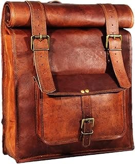 URBAN DEZIRE Men's 17 inch Leather Vintage Roll On Laptop Backpack Rucksack knapsack college bag