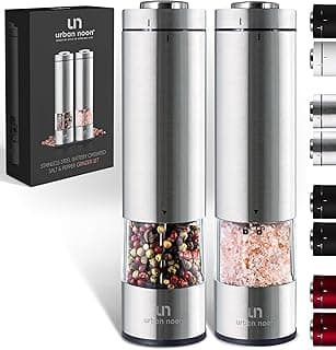 Electric Salt and Pepper Grinder Set - Battery Operated Stainless Steel Mill with Light (2 Mills) - Automatic One Handed Operation - Electronic Adjustable Shakers - Ceramic Grinders image