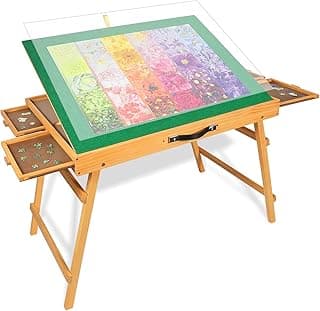 ALL4JIG Jigsaw Puzzle Table with Legs for 1500 Pieces,Adjustable Jigsaw Puzzle Board with 4 Drawers & Cover,25"x34"Portable Wooden Puzzle Table with Tilting for Adult image