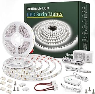 Led Strip Lights 65.6ft White Dimmable Led Light Strip Flexible Rope Lights Kits with 24v Etl Power Supply, Adhesive Clips, Dimmer Switch and Connectors for Indoor Decor image