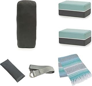 Mount Adams 6-Pk Restorative Yoga Kit, 1 Zippered Yoga Bolster (24"x10"x5"), 2 Yoga Blocks (4"x6"x9"), 1 6ft D-Ring Yoga Strap, 1 Mexican Yoga Blanket, and 1 Sateen Eye Pillow