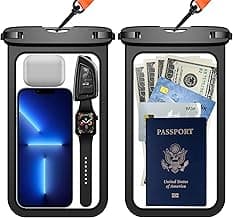 Temdan 2 Pcs Waterproof Phone Pouch, [Up to 10" Large] Universal IPX8 Waterproof Cell Phone Case Dry Bag with Lanyard for iPhone 16 Pro Max/15/14/13/12/11,Galaxy S24 Ultra/S23/S22 for Vacation -Black image