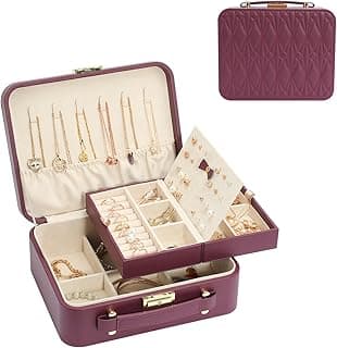 V-LAFUYLIFE Jewelry Box for Women, Travel Jewelry Organizer Ladies Watch and Jewelry Case Travel Jewelry Case for Necklaces. (Burgundy Red) image