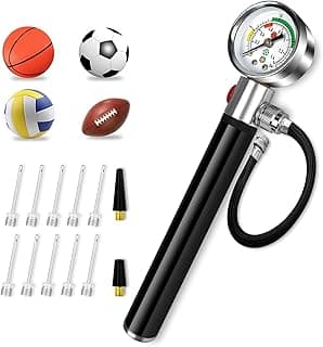 Ball Pump with Pessure Gauge for Sports Ball Pressure Release, Hand Air Pump for Balls with 10 Needles & 2 Nozzles, Basketball Soccer Ball Volleyball Rugby Pump image