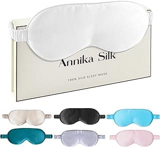 Silk Sleep Mask by ANNIKA SILK™ - 6A Grade 22 Momme 100% Mulberry Eye Mask for Sleeping with Adjustable Strap, Lightweight Silk Eye Mask for Shift Work, Travel and Night Sleep (White) image