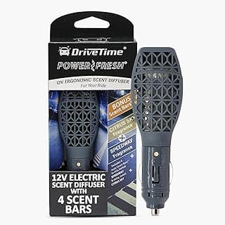 Drive Time Power Fresh Refillable Electric Car Air Freshener - 12 Volt Plug-In Scent Diffuser with Long-Lasting Premium Fragrances, Reusable for Up to 30 Days - Includes 4 Scent Bars image
