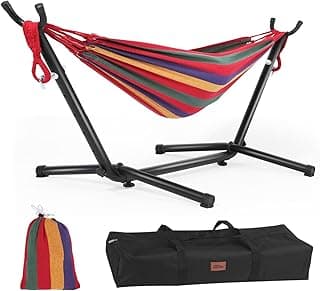 Goutime Children's Hammock with Stand, 220 lb Capacity, with Portable Carrying Bag, Kids Hammocks for Indoor, Outdoor, Patio, Deck, Yard, Beach (Red) image