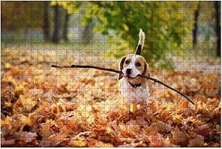 1000 Pieces Wooden Puzzle Beagle Dog Enjoying Autumn Outdoors Funny Pet Theme Jigsaw Puzzles for Children Adults Educational Toys Decompression Game Gift for Dog Lovers image