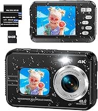 4K Underwater Camera with 64GB Card, 11FT Waterproof Camera Dual-Screen Selfie Underwater Cameras for Snorkeling 16X Digital Zoom Waterproof Digital Camera 2 Batteries (Blue)