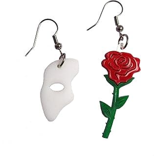 Phantom of the Opera Mask and Rose Mismatch Earrings with Nickel Free Hooks, Theater Musical Stage Jewelry image