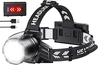 Super Bright Headlamp Rechargeable 2980 Lumens, 7 Modes Head Lamp, Zoomable Head Light for Forhead, 90° Adjustable Headlamps for Adults,9000mAh Long Runtime & Waterproof Fishing, Camping