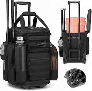 Baseball Bucket Bag with Wheels Baseball Coaching Accessories Organizer Tactical Style Softball Bucket Bag with Multiple Pockets for Bat, Gloves and Other Accessorie image