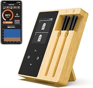 Wireless Meat Thermometer with 2 Ultra-Thin Probes, Smart Digital Bluetooth Food Thermometer 600FT Remote Range, Standalone Smart Base for Grill Roast Oven, Cooking Gifts