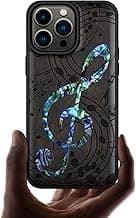Carveit Designer Wooden Protective Case for iPhone 14 Pro Max Magnetic Case Cover [Wood Engraving & Shell Inlay] Wood Phone Case Compatible with 14 Pro Max MagSafe Case (Musical Note-Blackwood) image
