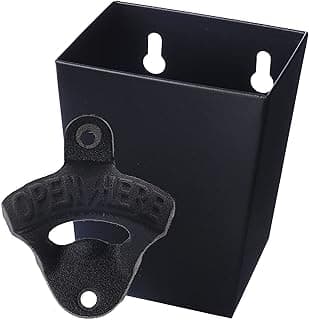 Satin Black Cast Iron Bottle Opener Wall Mounted with Bottle Cap Catcher Narrow image