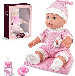 12’’ Baby Doll in Gift Box for Girls aged 3+, Baby Doll Set with Accessories includes Pink Clothes, Pacifier, Feeding Bottle, Blanket, First Doll Playset Toy for Toddlers Kids 1 2 3 4 5 6+ Years Old image