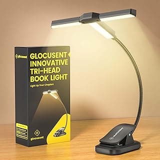 Glocusent Innovative Tri-Head Book Light for Reading in Bed, 3 Colors & 5 Brightness Levels, 1000mAh Rechargeable Reading Light with 30-Min Timer, 10-100Hrs, Partner Friendly, Perfect for Book Lovers image