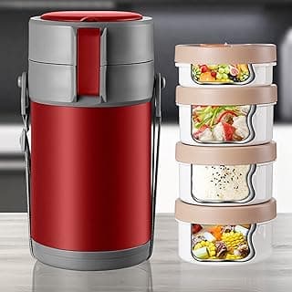 Insulated Food Jar, Vacuum 316 Stainless Steel Soup Thermos with Lunch Bag for Adults - 4 Tier 12 Hours of Long-term Thermal Insulation Food Bento Lunch Box with Portable Handle image