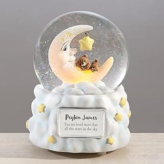 Personalization Universe Moon and Stars Personalized Snow Globe with LED Light, Custom Name and Message, Plays 'Jesus Loves Me', Ideal for Kids and Nursery Decor, Unique Personalized Baby Gifts image