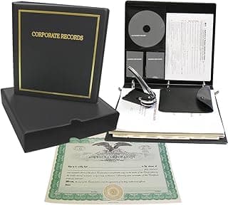 Corpkit Customized Thriftkit Corporate Kit with Printed Minutes & Bylaws/Operating Agreement, Black Binder, Slipcase, Corporate Seal, Certificates with Stubs-(Corporation)