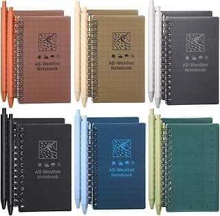 PerKoop 24 Pcs Waterproof Notebook and Ballpoint Pen All Weather 3x5'' Pocket Tactical Notepad Small Spiral Memo Notebook with Grid Paper Ballpoint Pen for Outdoor Activities Recording (Dark Color) image